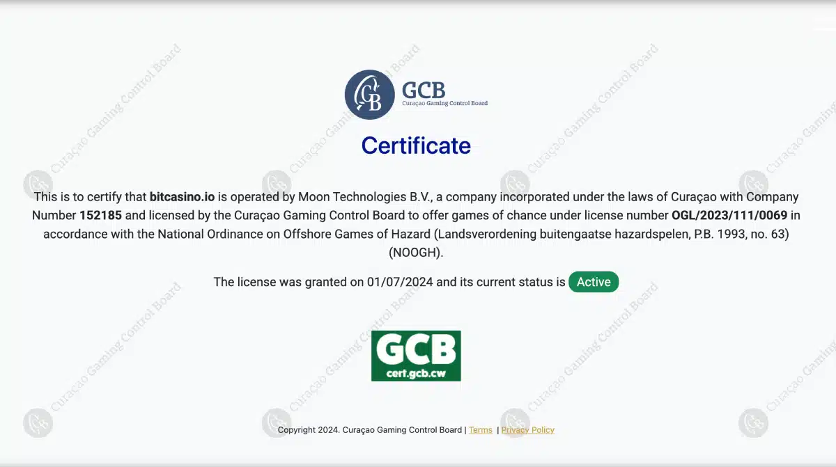 Bitcasino license image 4